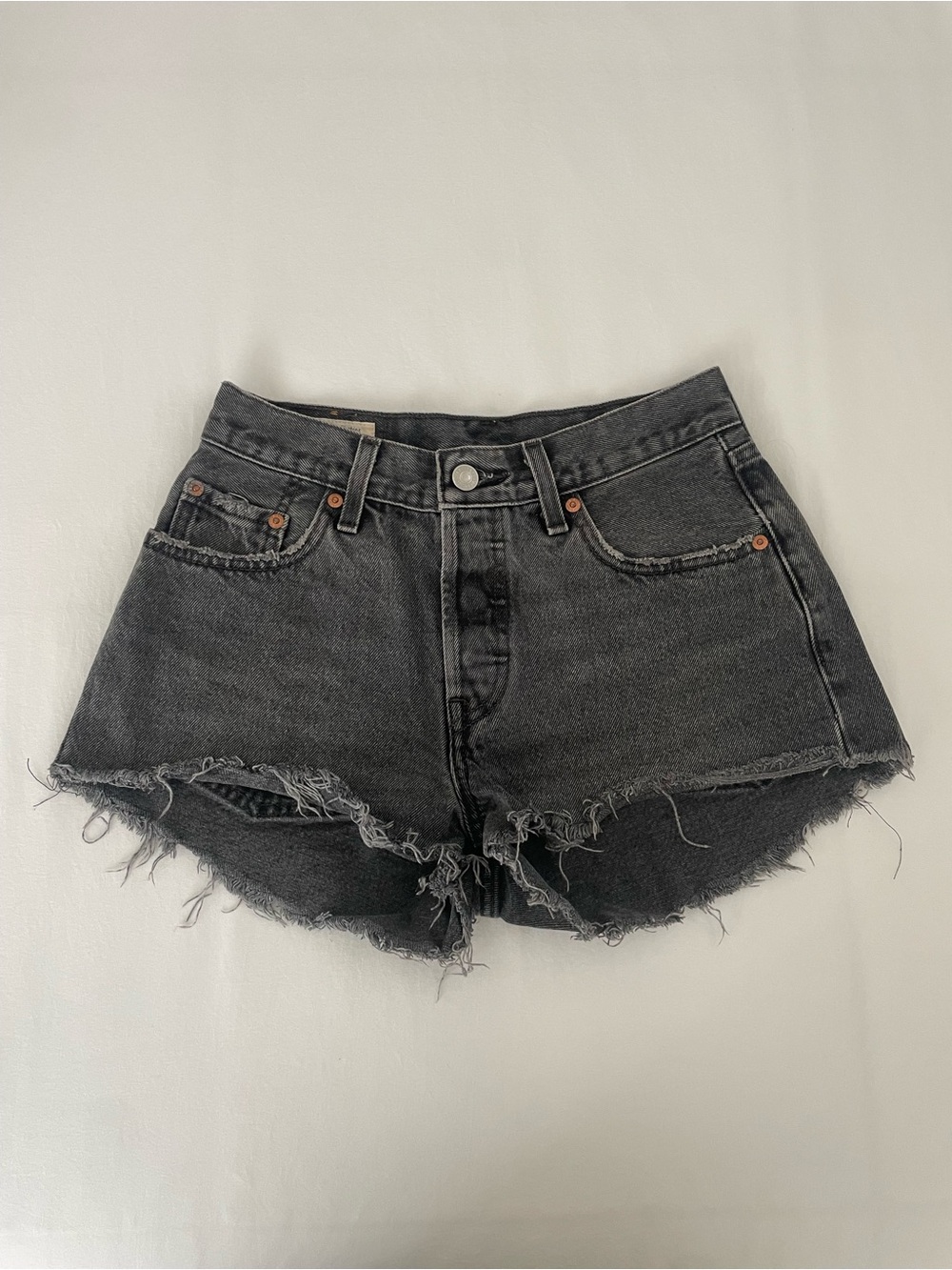 Levi's Black Frayed Mid-Rise Jean Shorts